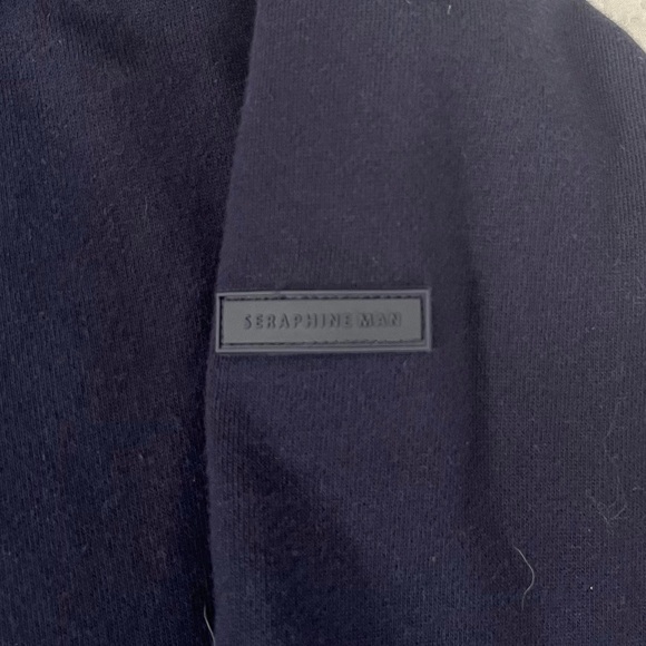 Seraphine Man Navy Full Zip Hoodie Size M Lined Pockets Adjustable Drawstring - Picture 8 of 16